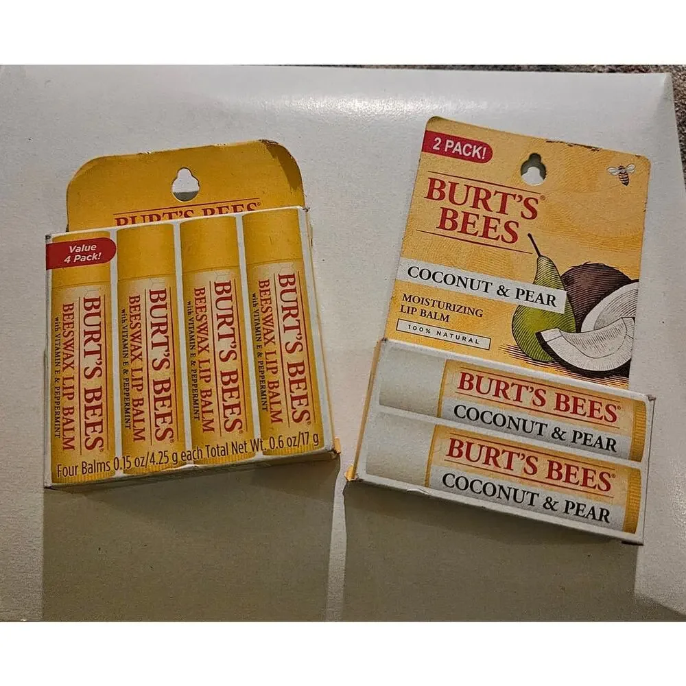 LOT Burt's Bees Beeswax Lip Balm 4-pack + Coconut Pear Moisturizing Balm 2-pack